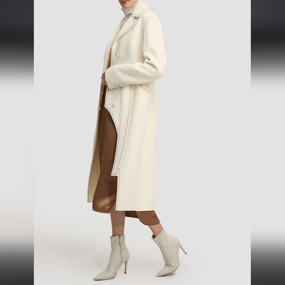 🆕 Lattelier Modern Double-Breasted Wool Cashmere Coat in Ivory - Picture 4 of 11